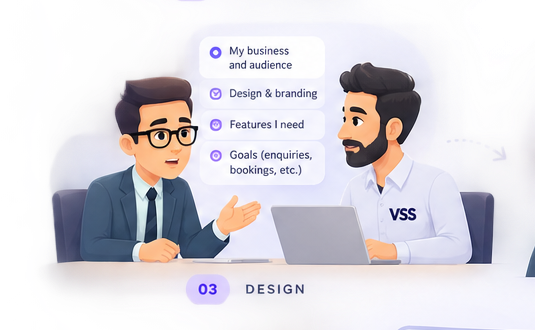 The business owner discusses his requirements with a VSS team member.